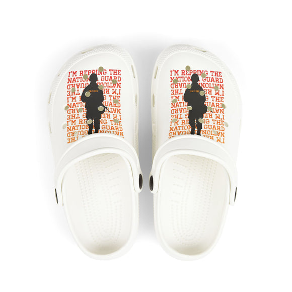 Kids White EVA Clogs with Retro Silhouette Print — National Guard