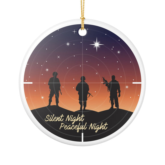 Silent Night Peaceful Night Military Soldiers Ceramic Ornament — Christmas Memorial Keepsake