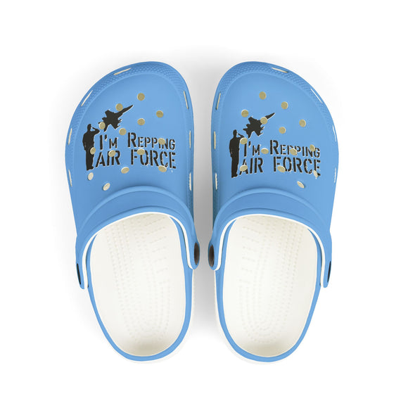 Kids' Blue 'I'm Repping Air Force' EVA Foam Clogs — Military Pride Slip-Ons