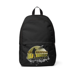 Unisex Fabric Backpack - I'm Repping Marines, Stylish School Bag, Military-Inspired Gym Backpack, Travel Rucksack, Casual Daypack